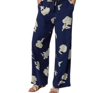 Uniqlo Navy Wide-Leg Floral Pull-On Pants